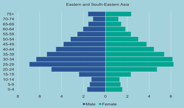 Age and sex distribution of international migrants 2019 Eastern South Eastern Asia