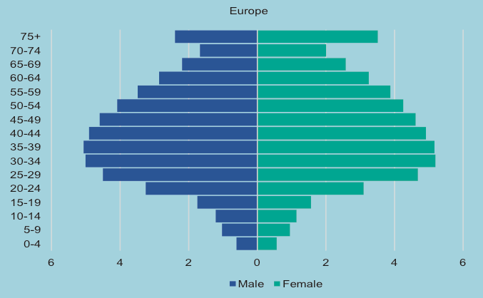 Age and sex distribution of international migrants 2019 Europe
