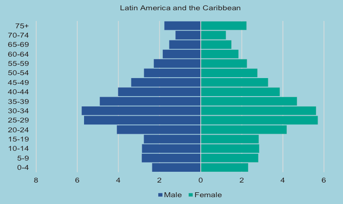 Age and sex distribution of international migrants 2019 Latin American Caribbean